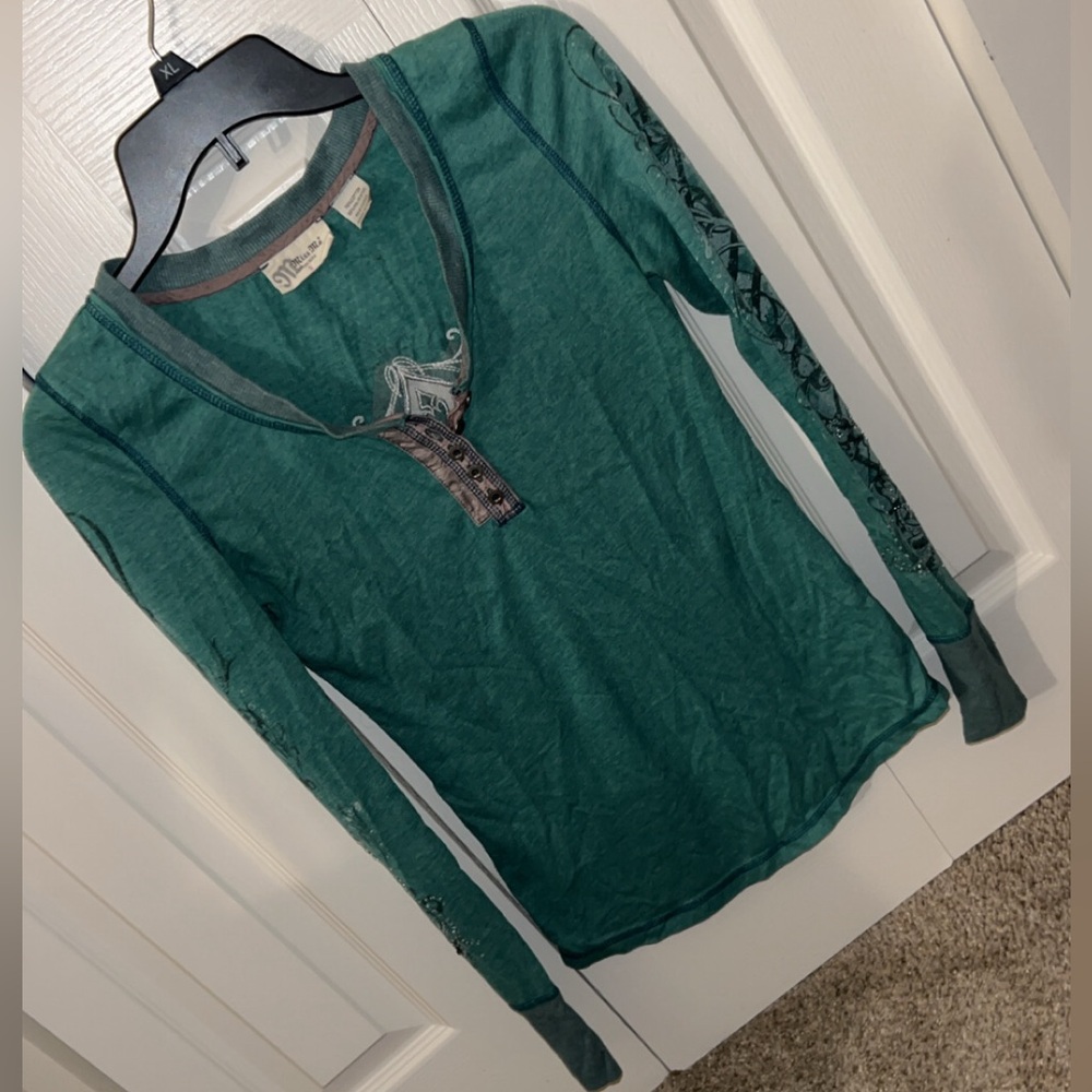 Miss Me Long Sleeve Top, Scoop Neck w/ Buttons
